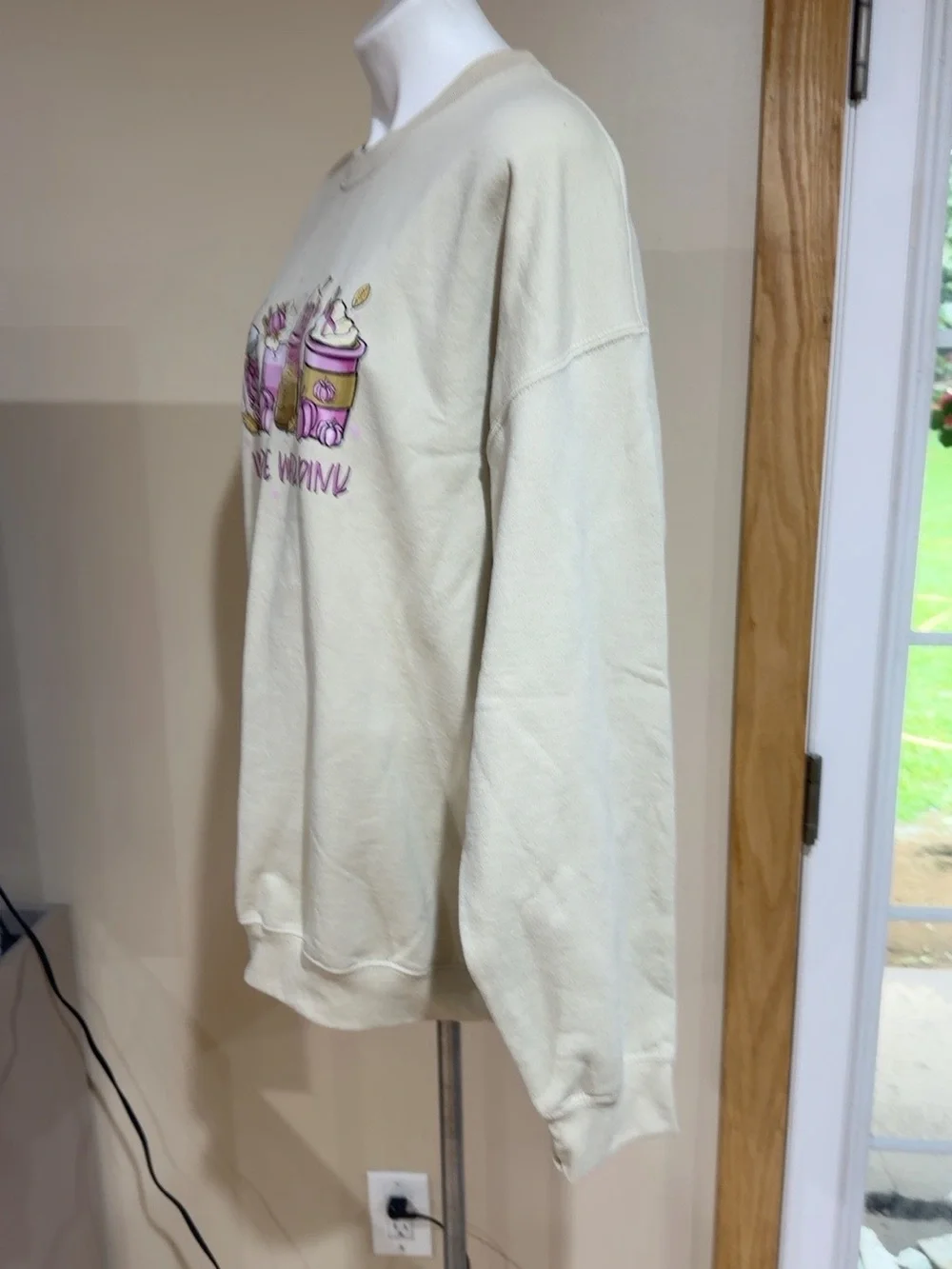 Gildan Cream Sweatshirt with Pink Graphic - 'In October We Wear Pink'